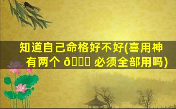 知道自己命格好不好(喜用神有两个 🐒 必须全部用吗)